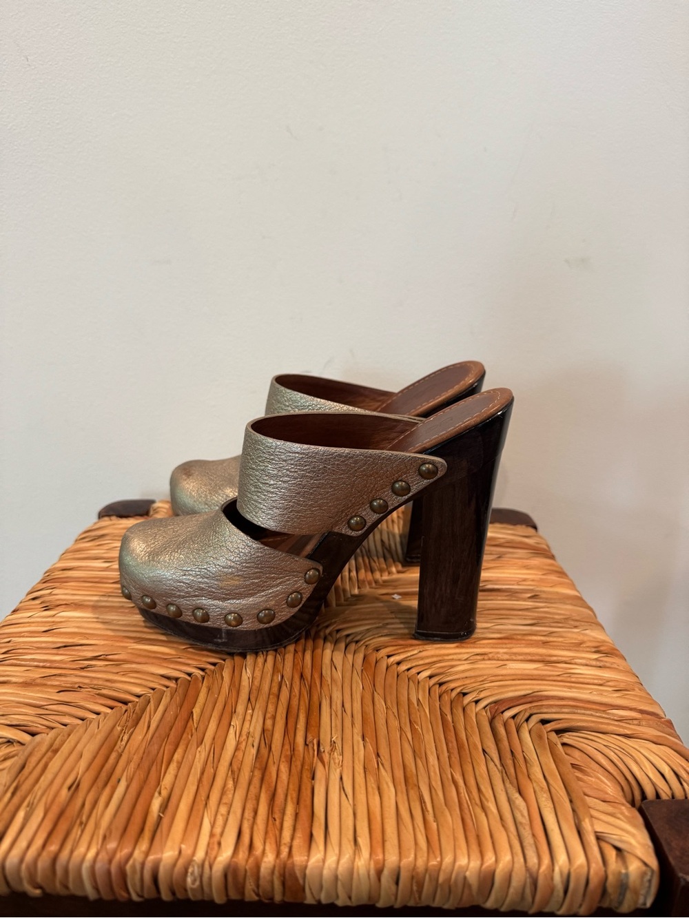 UGG Metallic Gold Leather Studded Clog Heels size 6.5B